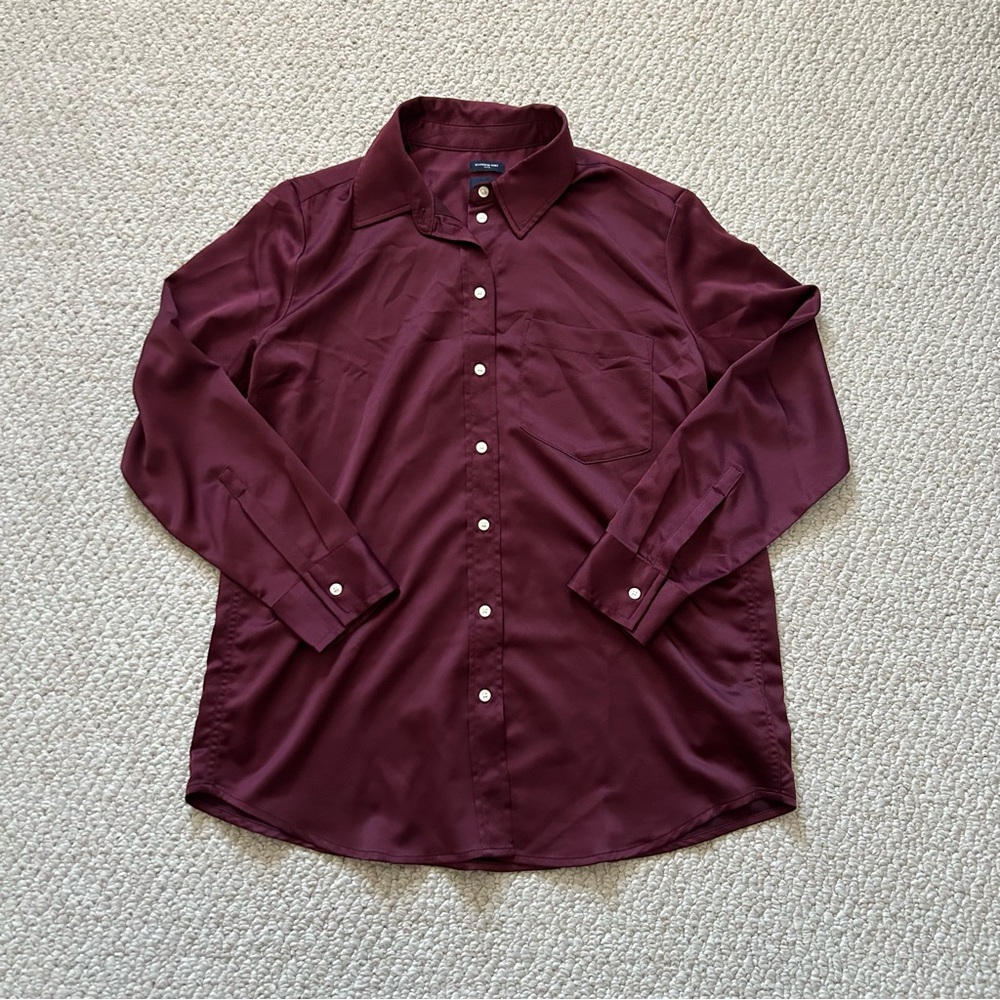 Gap Satin Boyfriend Shirt in Burgundy, Women’s Size Small Petite